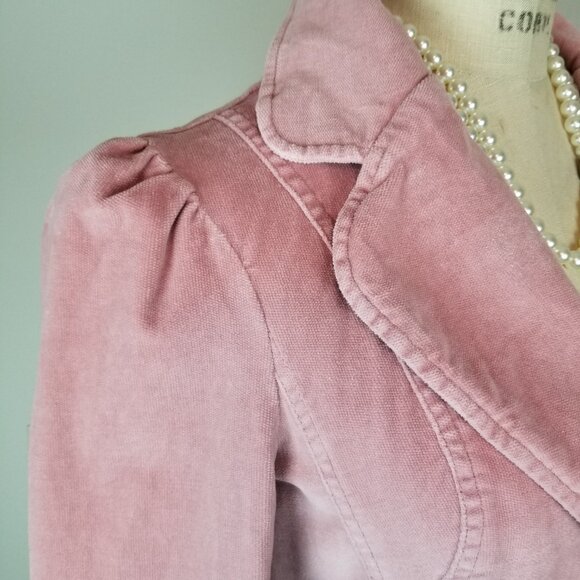 Vintage 1990's Bisou Bisou Pink Velvet Fitted Collared Puff Sleeve Long Coat * M - Picture 11 of 13